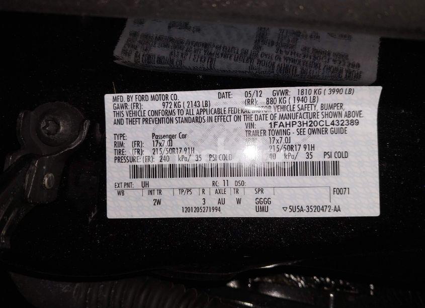 Photo 9 of 2012 Ford Focus SEL (VIN 1FAHP3H20CL432389)