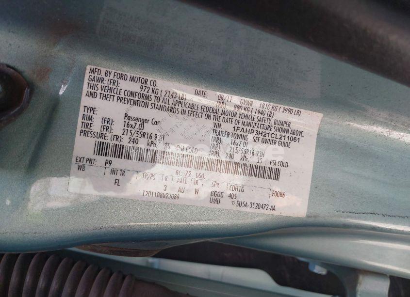 Photo 9 of 2012 Ford Focus SEL (VIN 1FAHP3H21CL211061)