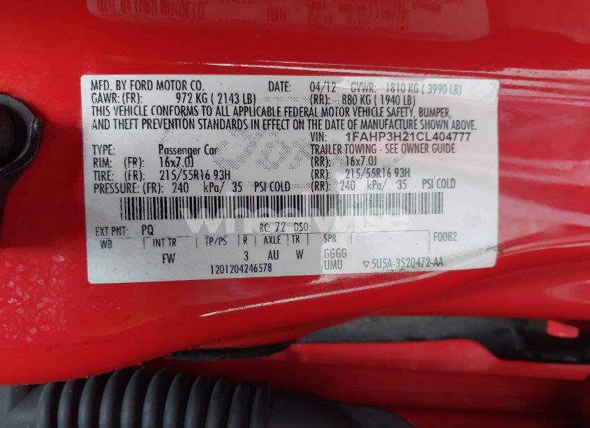 Photo 9 of 2012 Ford Focus SEL (VIN 1FAHP3H21CL404777)