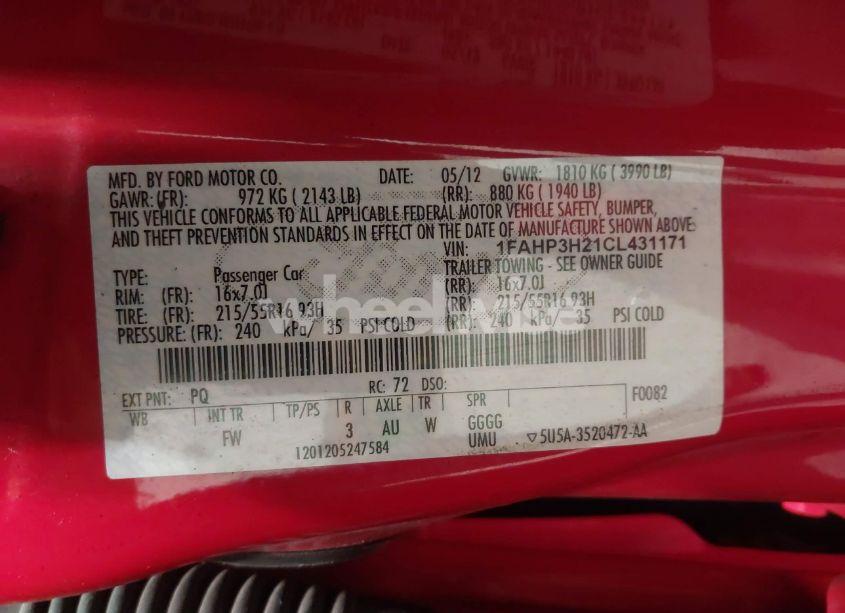 Photo 9 of 2012 Ford Focus SEL (VIN 1FAHP3H21CL431171)