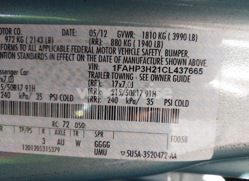 Photo 9 of 2012 Ford Focus SEL (VIN 1FAHP3H21CL437665)