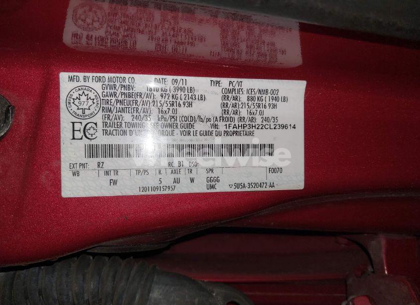 Photo 9 of 2012 Ford Focus SEL (VIN 1FAHP3H22CL239614)