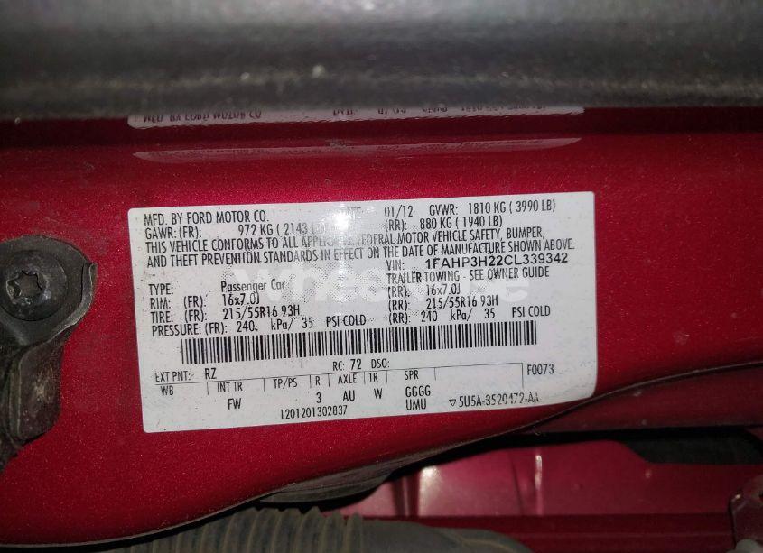 Photo 9 of 2012 Ford Focus SEL (VIN 1FAHP3H22CL339342)