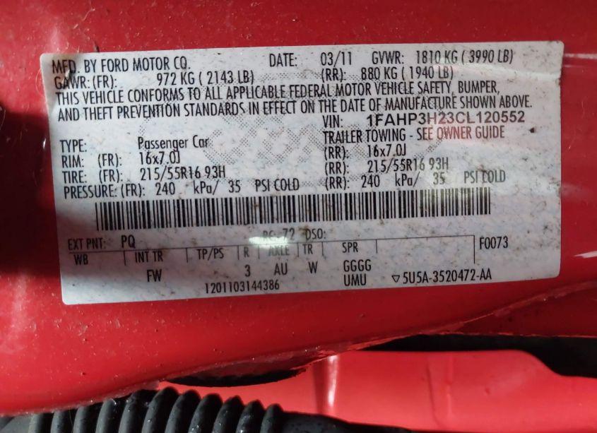 Photo 9 of 2012 Ford Focus SEL (VIN 1FAHP3H23CL120552)