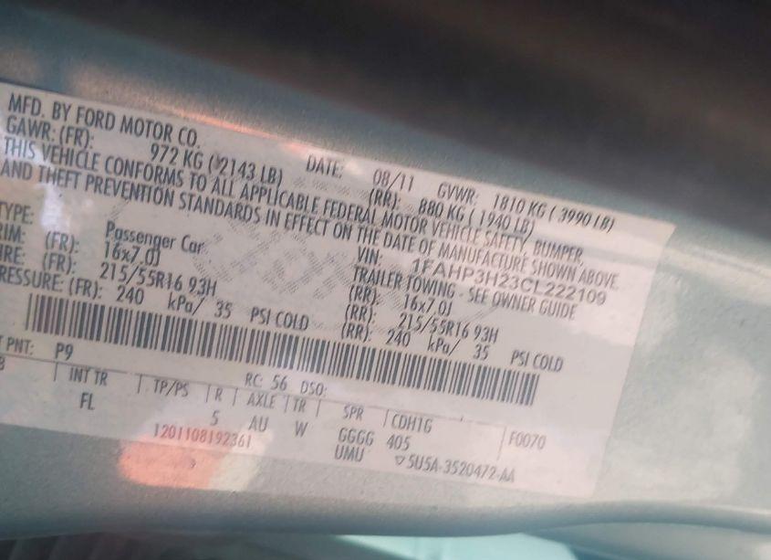 Photo 9 of 2012 Ford Focus SEL (VIN 1FAHP3H23CL222109)