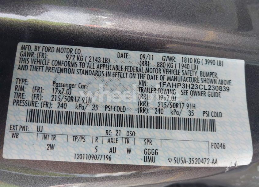 Photo 9 of 2012 Ford Focus SEL (VIN 1FAHP3H23CL230839)