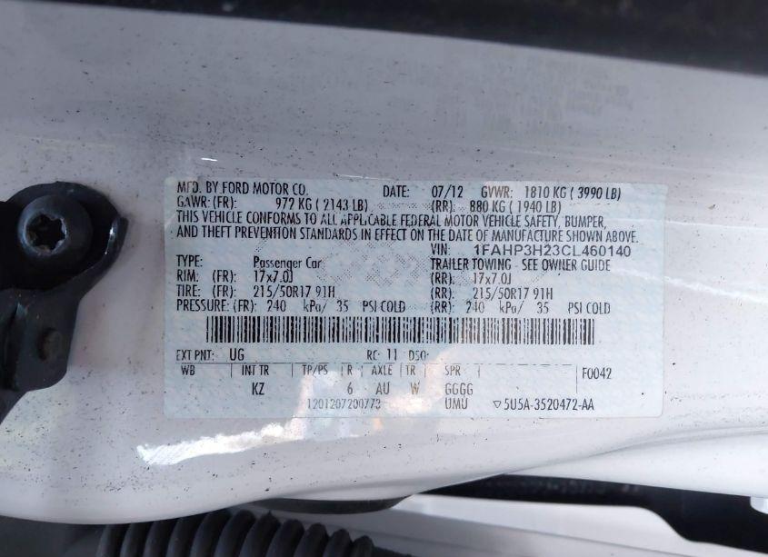 Photo 9 of 2012 Ford Focus SEL (VIN 1FAHP3H23CL460140)