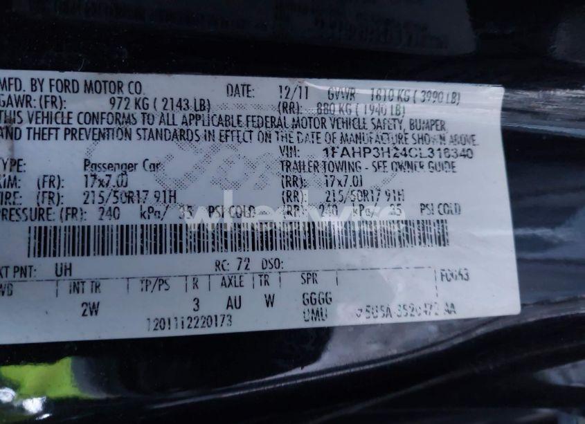 Photo 9 of 2012 Ford Focus SEL (VIN 1FAHP3H24CL316340)