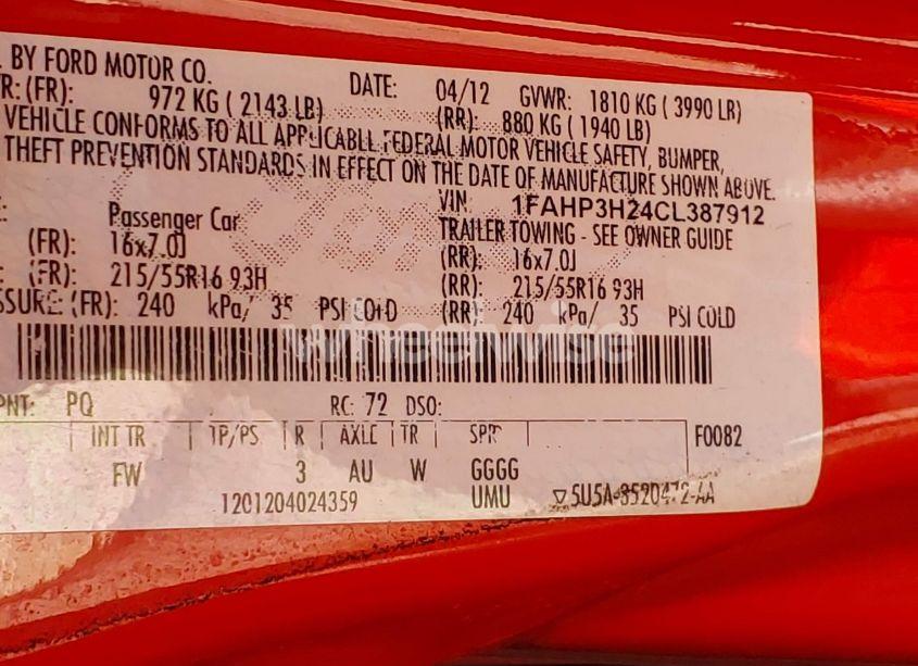 Photo 9 of 2012 Ford Focus SEL (VIN 1FAHP3H24CL387912)