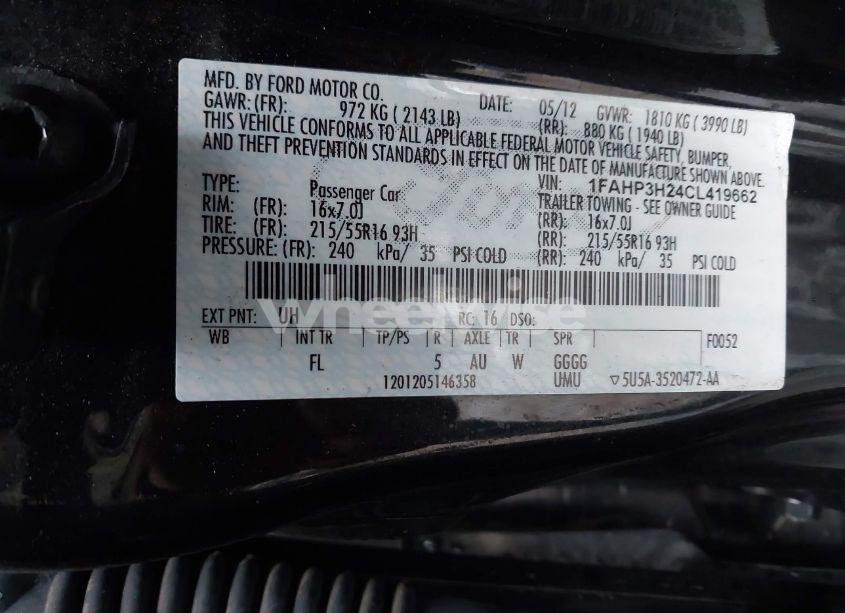 Photo 9 of 2012 Ford Focus SEL (VIN 1FAHP3H24CL419662)