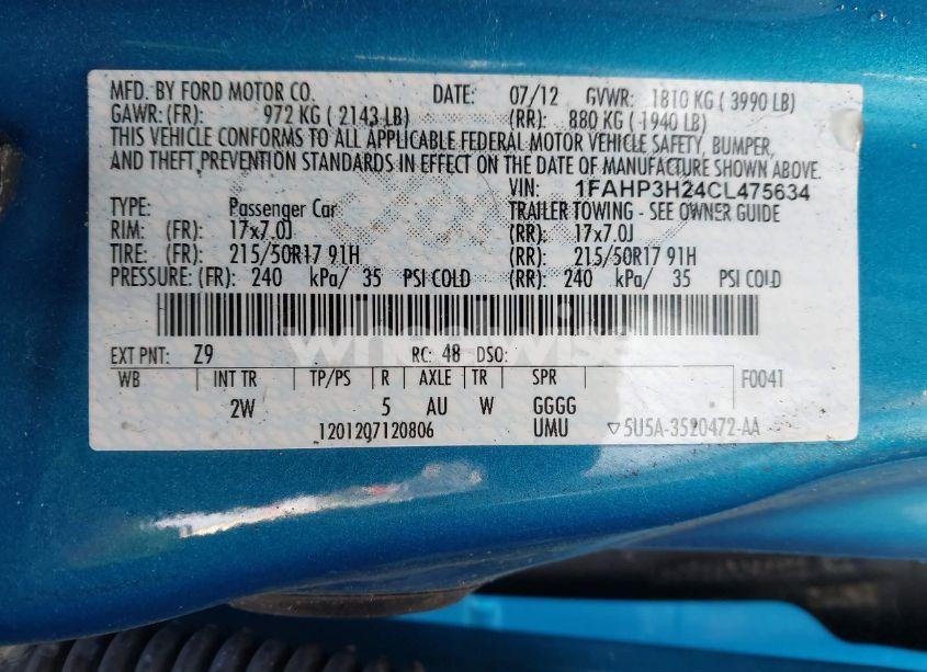 Photo 9 of 2012 Ford Focus SEL (VIN 1FAHP3H24CL475634)