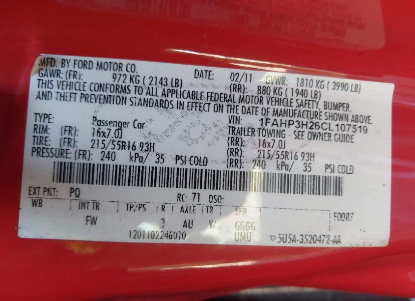 Photo 9 of 2012 Ford Focus SEL (VIN 1FAHP3H26CL107519)