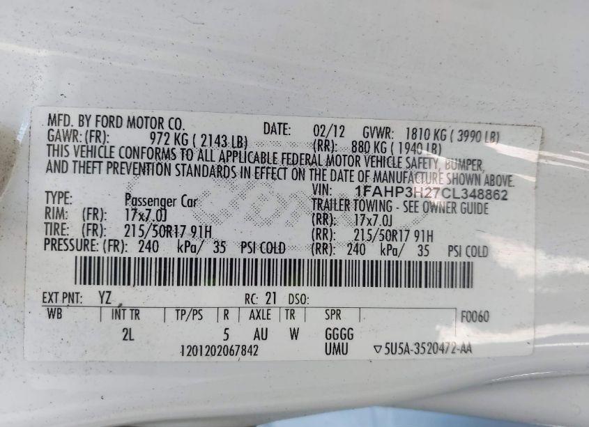 Photo 9 of 2012 Ford Focus SEL (VIN 1FAHP3H27CL348862)