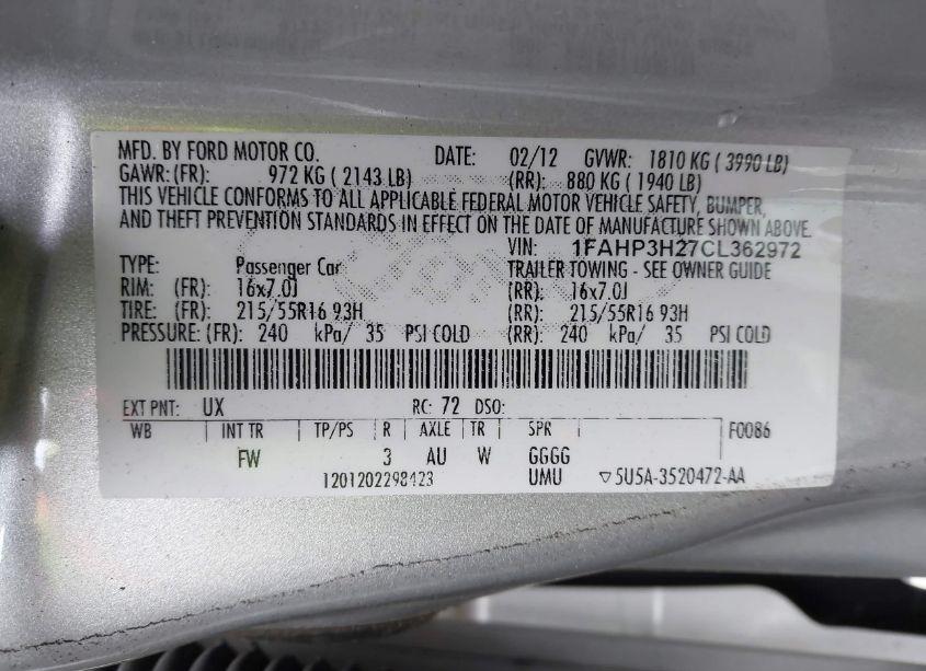 Photo 9 of 2012 Ford Focus SEL (VIN 1FAHP3H27CL362972)