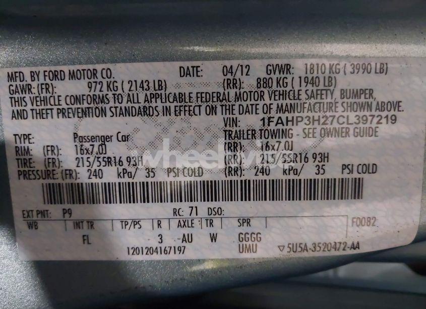 Photo 9 of 2012 Ford Focus SEL (VIN 1FAHP3H27CL397219)