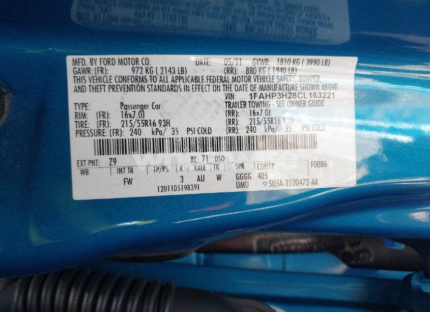 Photo 9 of 2012 Ford Focus SEL (VIN 1FAHP3H28CL163221)