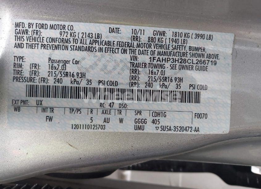 Photo 9 of 2012 Ford Focus SEL (VIN 1FAHP3H28CL266719)