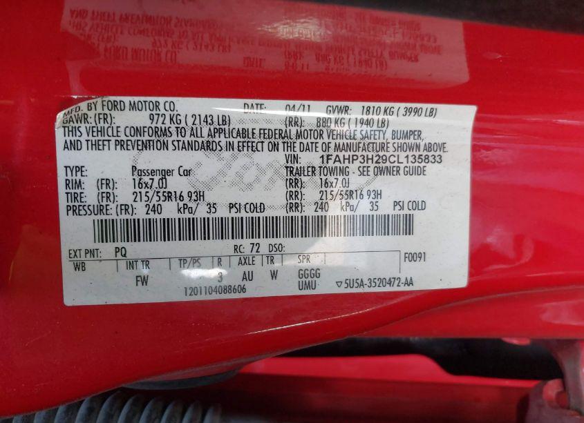 Photo 9 of 2012 Ford Focus SEL (VIN 1FAHP3H29CL135833)