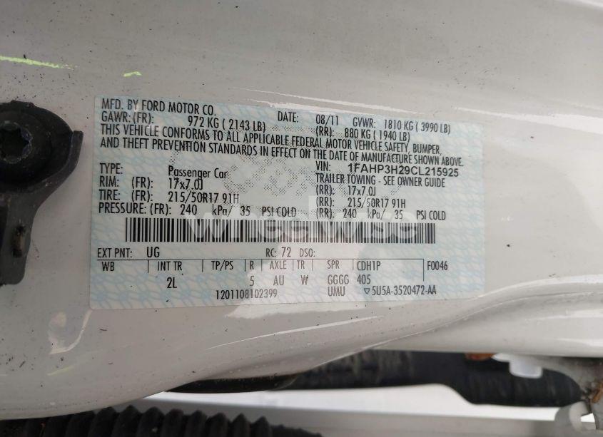 Photo 9 of 2012 Ford Focus SEL (VIN 1FAHP3H29CL215925)