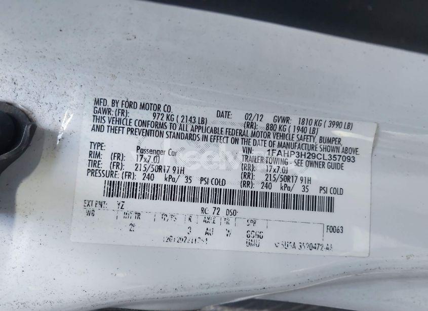 Photo 9 of 2012 Ford Focus SEL (VIN 1FAHP3H29CL357093)