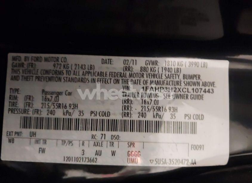 Photo 9 of 2012 Ford Focus SEL (VIN 1FAHP3H2XCL107443)