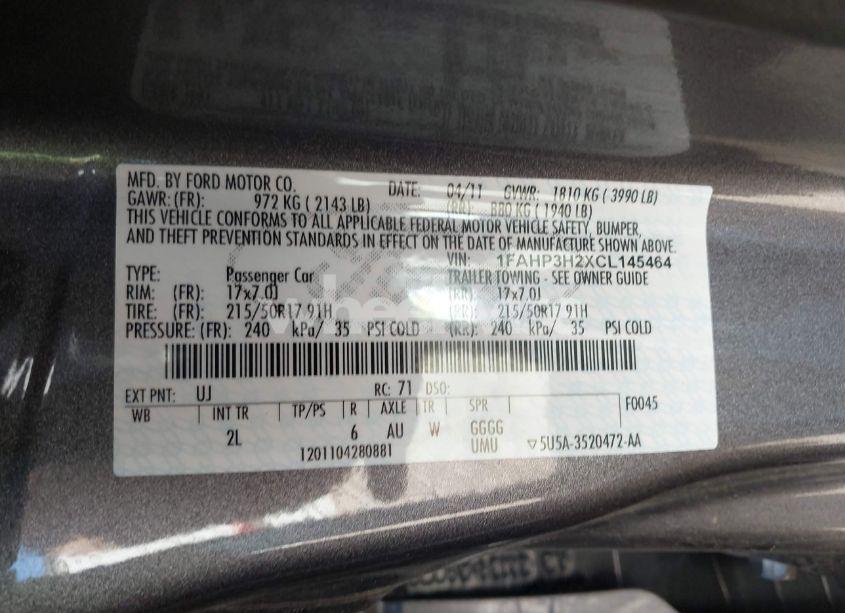 Photo 9 of 2012 Ford Focus SEL (VIN 1FAHP3H2XCL145464)
