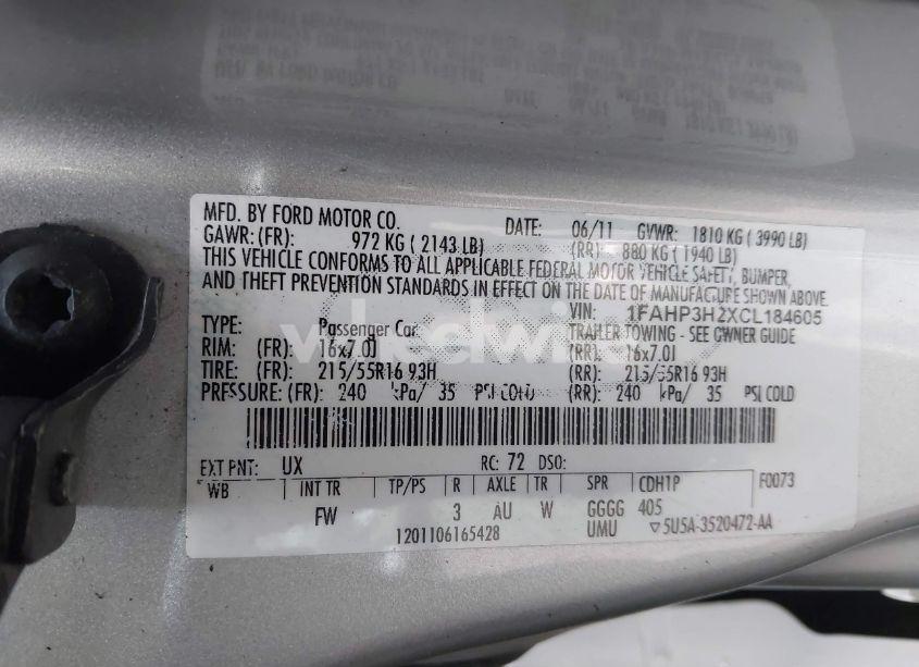 Photo 9 of 2012 Ford Focus SEL (VIN 1FAHP3H2XCL184605)