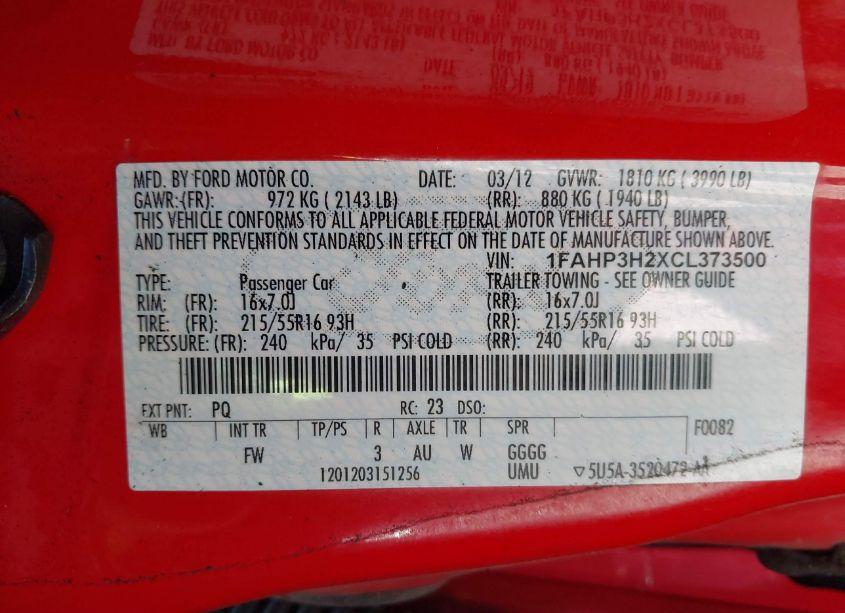 Photo 9 of 2012 Ford Focus SEL (VIN 1FAHP3H2XCL373500)