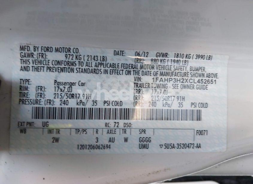 Photo 9 of 2012 Ford Focus SEL (VIN 1FAHP3H2XCL452651)