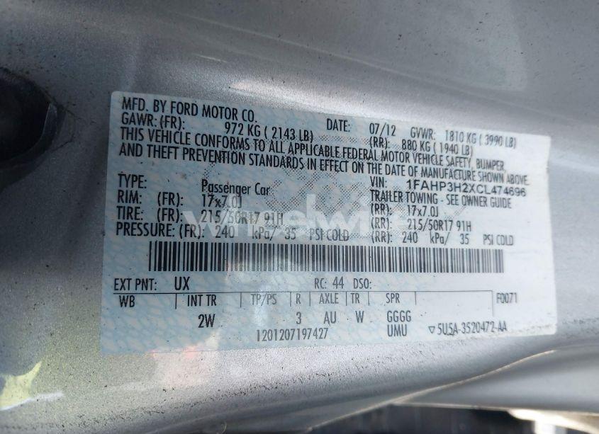 Photo 9 of 2012 Ford Focus SEL (VIN 1FAHP3H2XCL474696)