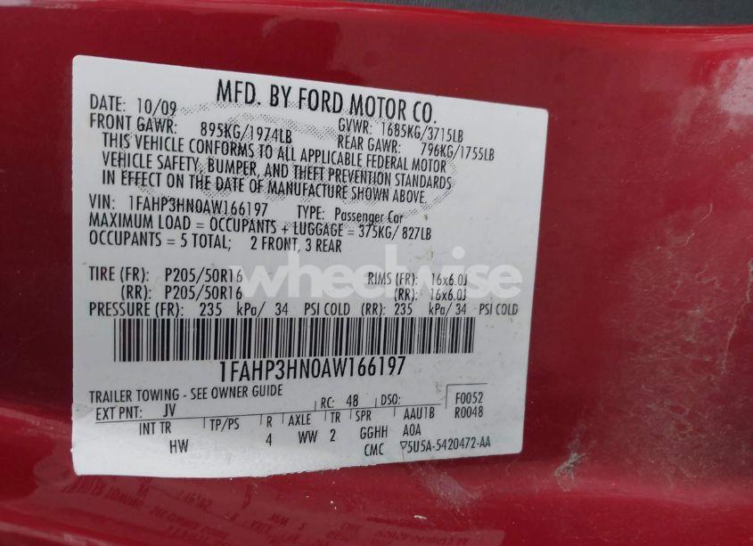 Photo 9 of 2010 Ford Focus SEL (VIN 1FAHP3HN0AW166197)