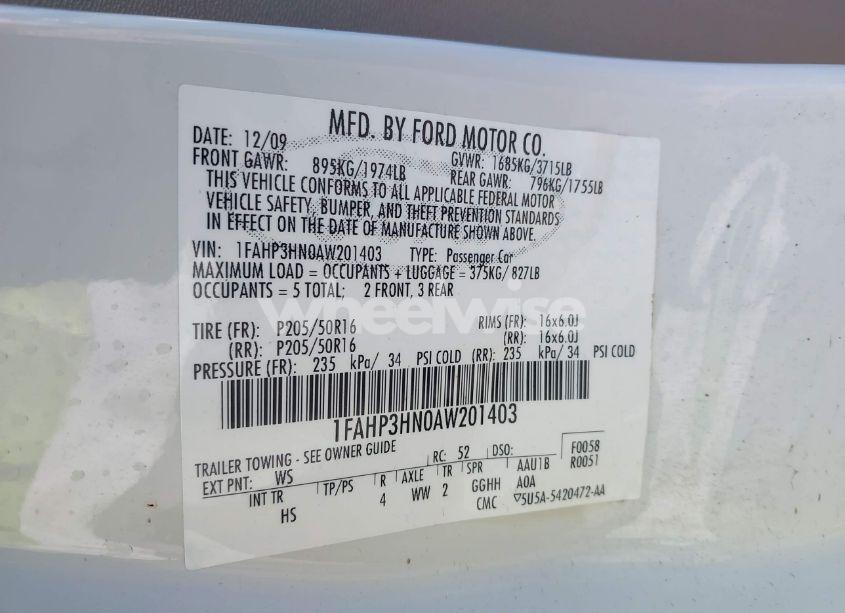 Photo 9 of 2010 Ford Focus SEL (VIN 1FAHP3HN0AW201403)