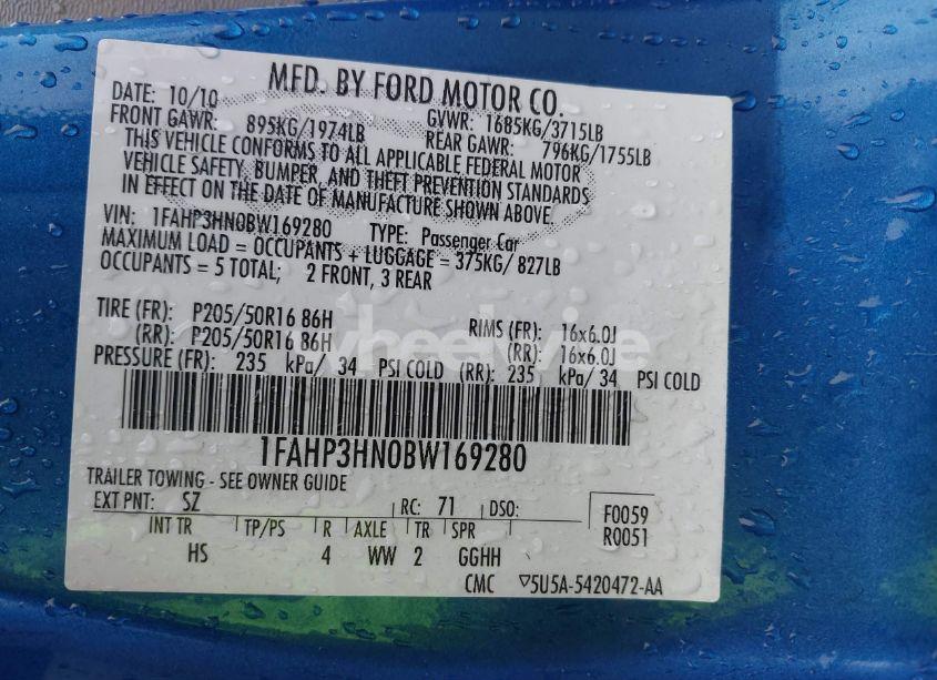 Photo 9 of 2011 Ford Focus SEL (VIN 1FAHP3HN0BW169280)