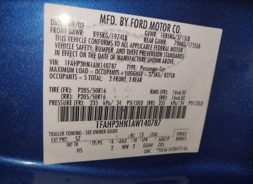 Photo 9 of 2010 Ford Focus SEL (VIN 1FAHP3HN1AW140787)