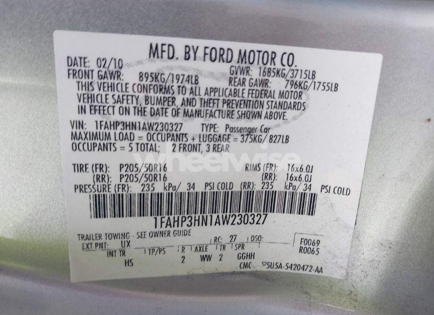 Photo 9 of 2010 Ford Focus SEL (VIN 1FAHP3HN1AW230327)