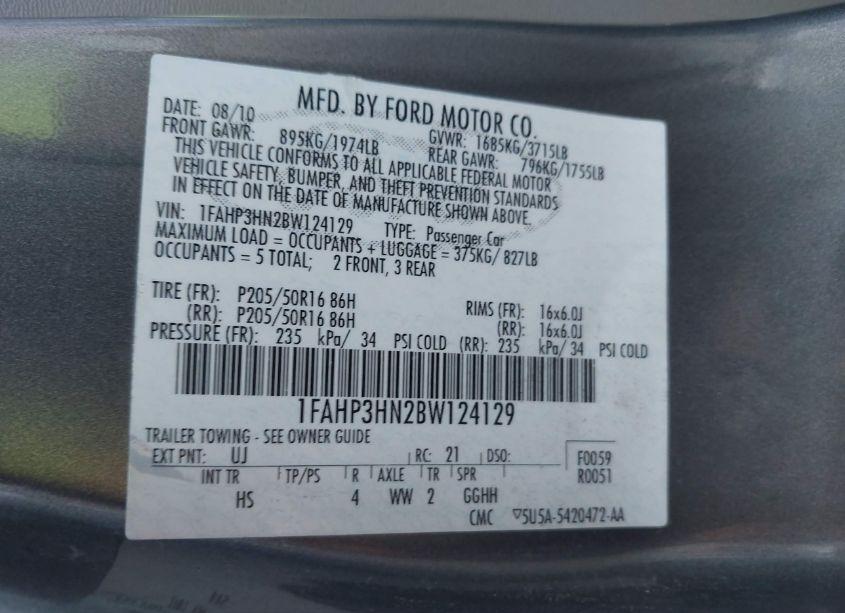 Photo 9 of 2011 Ford Focus SEL (VIN 1FAHP3HN2BW124129)