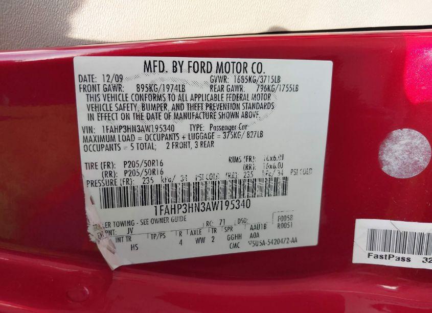 Photo 9 of 2010 Ford Focus SEL (VIN 1FAHP3HN3AW195340)