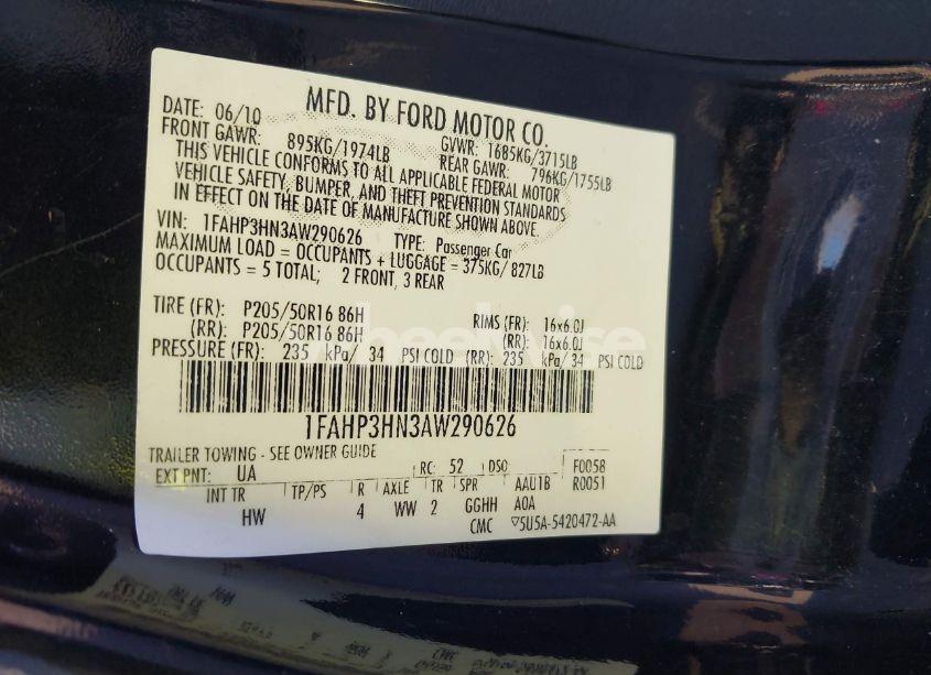 Photo 9 of 2010 Ford Focus SEL (VIN 1FAHP3HN3AW290626)