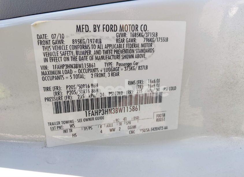 Photo 9 of 2011 Ford Focus SEL (VIN 1FAHP3HN3BW115861)