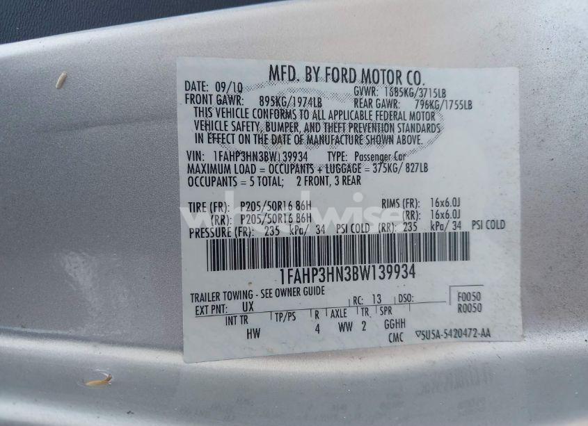 Photo 9 of 2011 Ford Focus SEL (VIN 1FAHP3HN3BW139934)