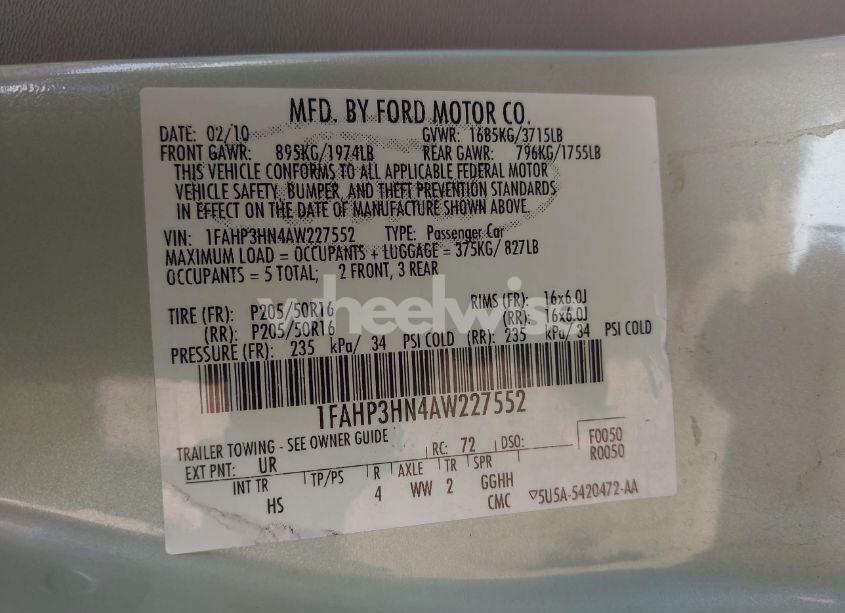 Photo 9 of 2010 Ford Focus SEL (VIN 1FAHP3HN4AW227552)