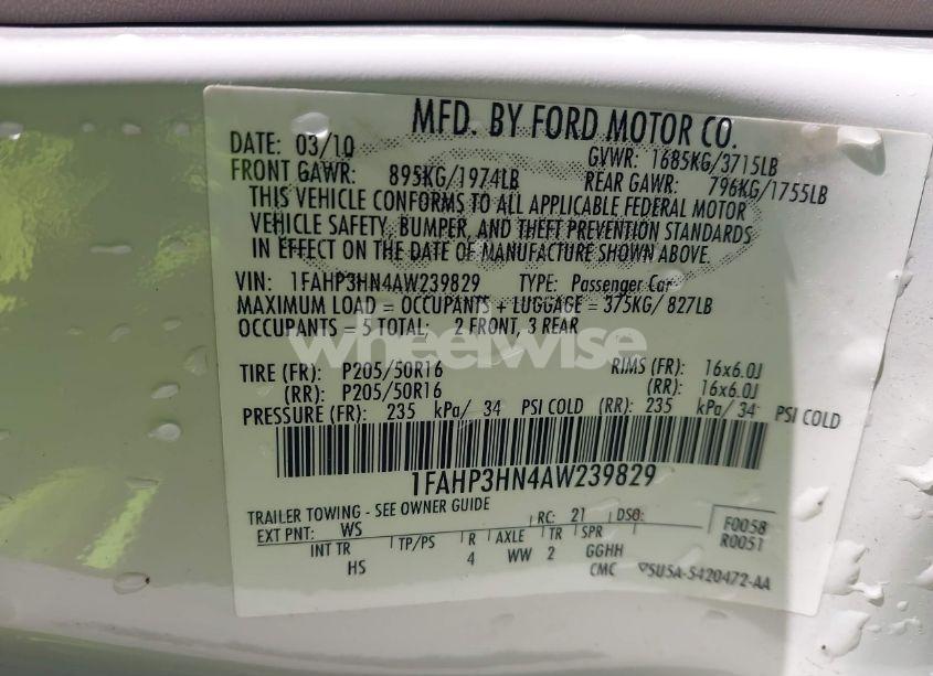 Photo 9 of 2010 Ford Focus SEL (VIN 1FAHP3HN4AW239829)