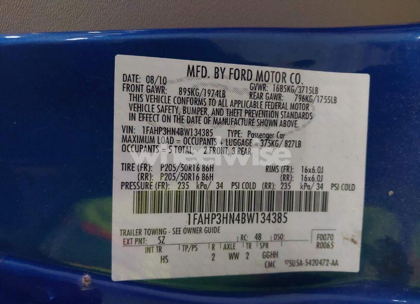 Photo 9 of 2011 Ford Focus SEL (VIN 1FAHP3HN4BW134385)