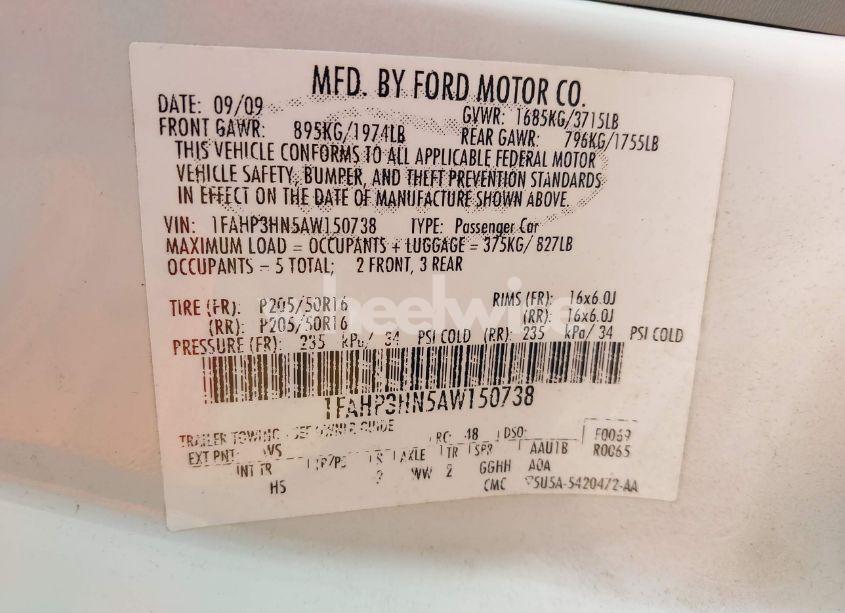 Photo 9 of 2010 Ford Focus SEL (VIN 1FAHP3HN5AW150738)