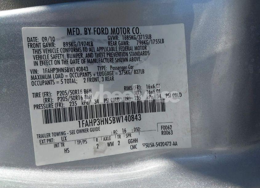 Photo 9 of 2011 Ford Focus SEL (VIN 1FAHP3HN5BW140843)