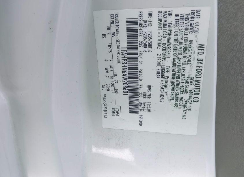 Photo 9 of 2010 Ford Focus SEL (VIN 1FAHP3HN6AW208601)