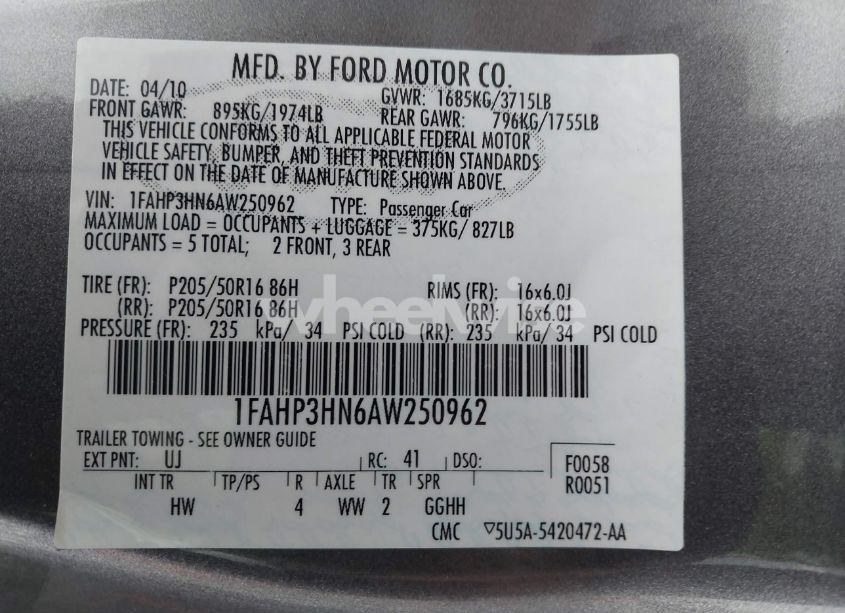 Photo 9 of 2010 Ford Focus SEL (VIN 1FAHP3HN6AW250962)