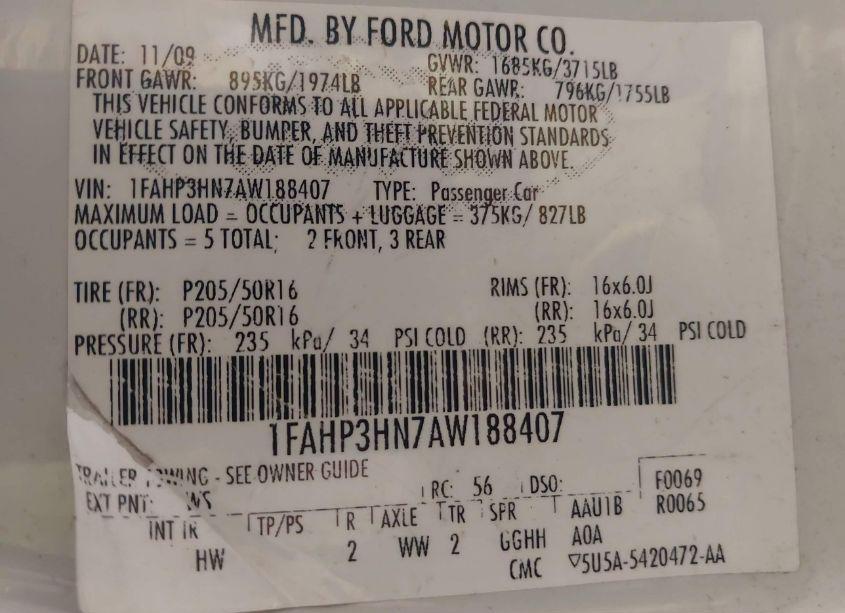 Photo 9 of 2010 Ford Focus SEL (VIN 1FAHP3HN7AW188407)