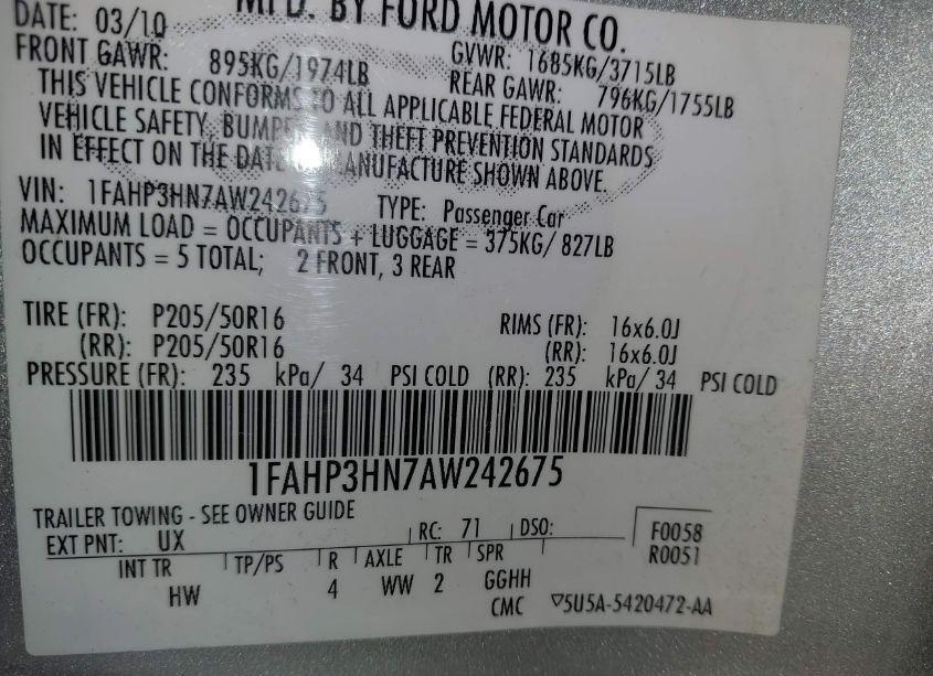 Photo 9 of 2010 Ford Focus SEL (VIN 1FAHP3HN7AW242675)