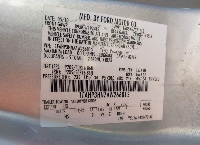 Photo 9 of 2010 Ford Focus SEL (VIN 1FAHP3HN7AW266815)